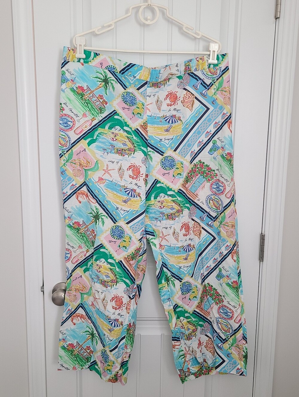 Talbots Wide Ankle Linen Cotton Pants Summer Vista Women's 2X Tropical Sardines